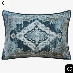 World Market Blue And Green Distressed Rug Lumbar Pillow